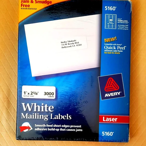 Avery White Mailing Labels Style #5160 - Picture 1 of 6